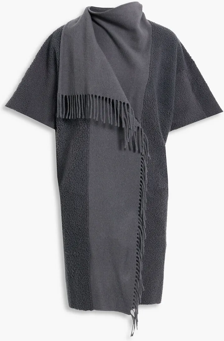 Fringed felt-paneled shearling cape