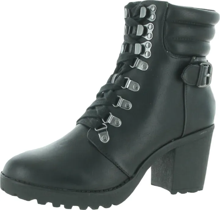 Annamaria Womens Faux Leather Zip Up Combat & Lace-up Boots
