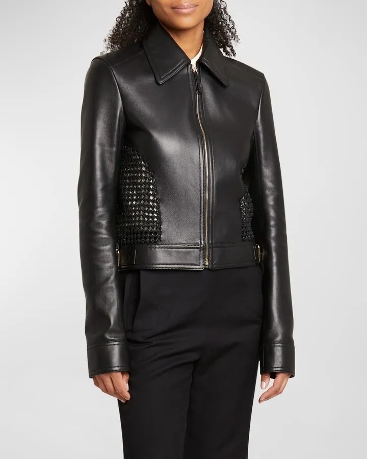 Crochet Cutout Leather Jacket