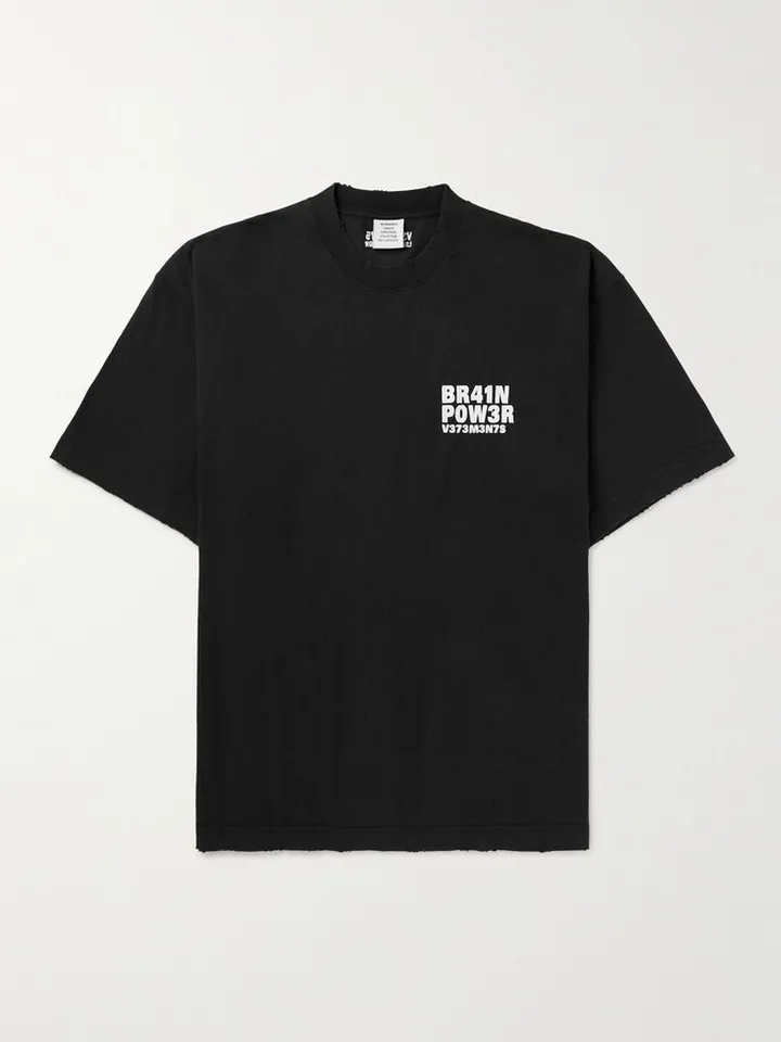 Embroidered Distressed Cotton-Jersey T-Shirt