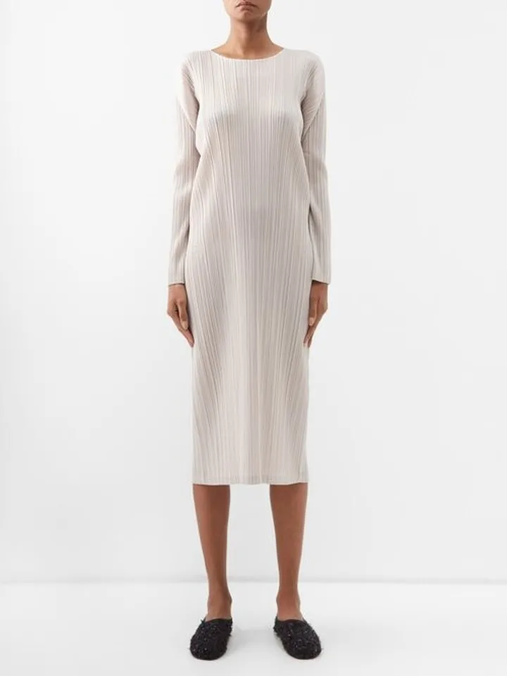 Technical-pleated Midi Dress