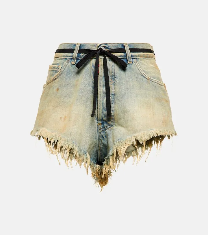 Distressed denim shorts