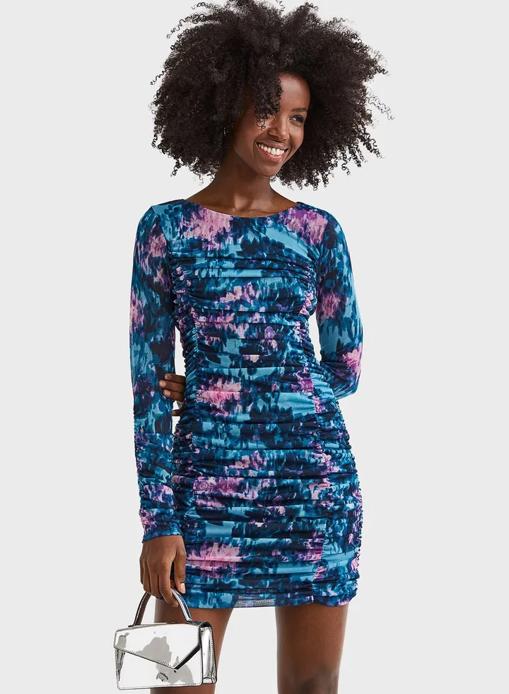 Ruched Mesh Dress