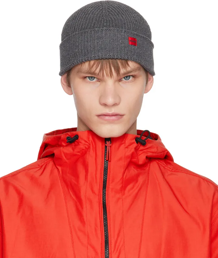 Hugo Gray Rib Knit Beanie