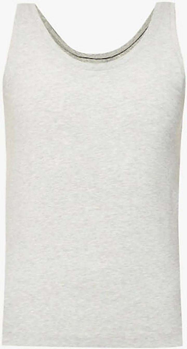 panx Womens Heather Grey Comfort coop-neck tretch Cotton-blend Vest top