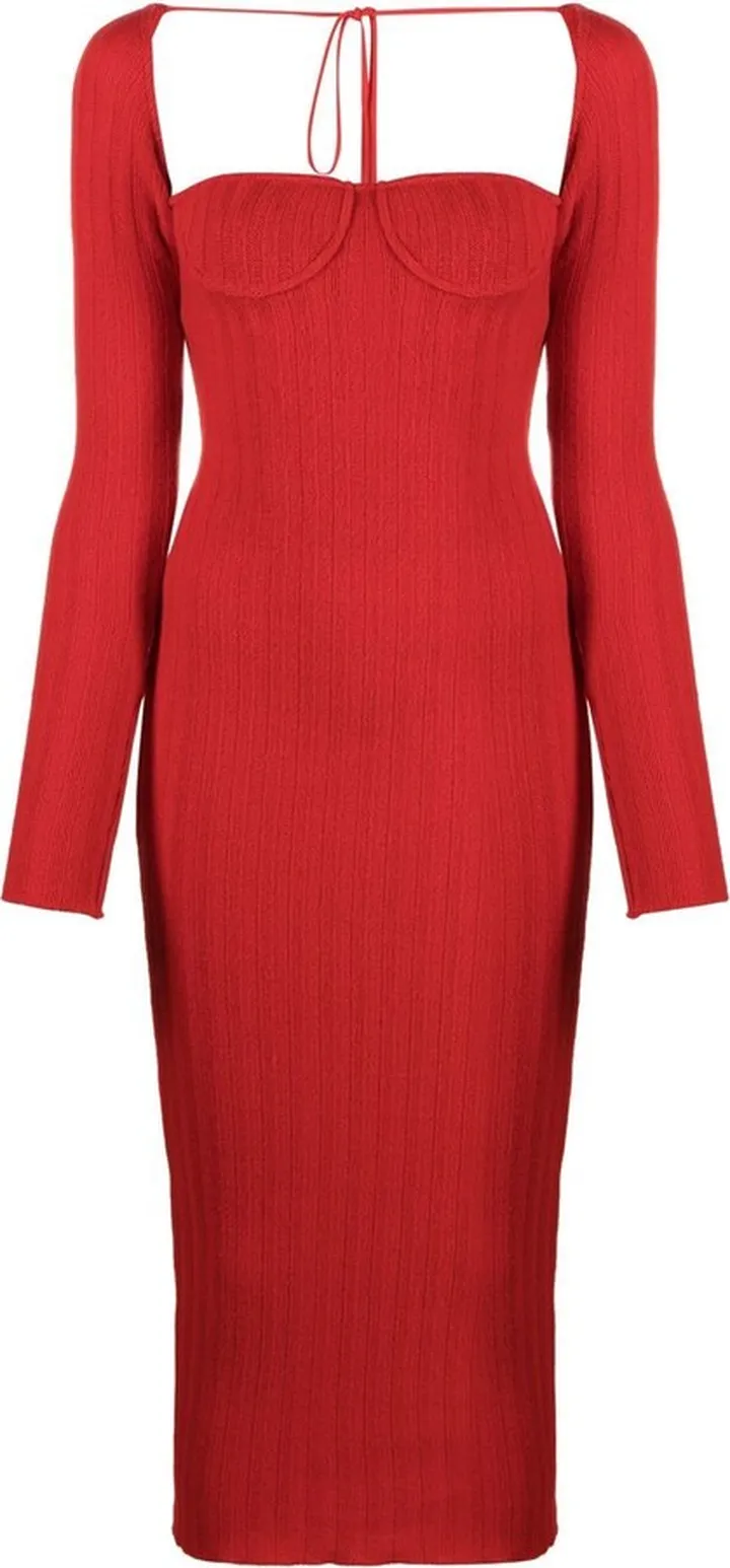Off-Shoulder Ribbed-Knit Midi Dress