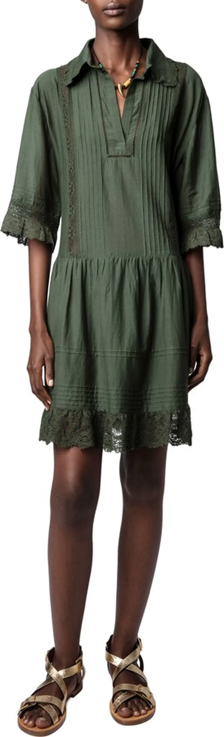 Rosea Pintuck Lace Trim Dress