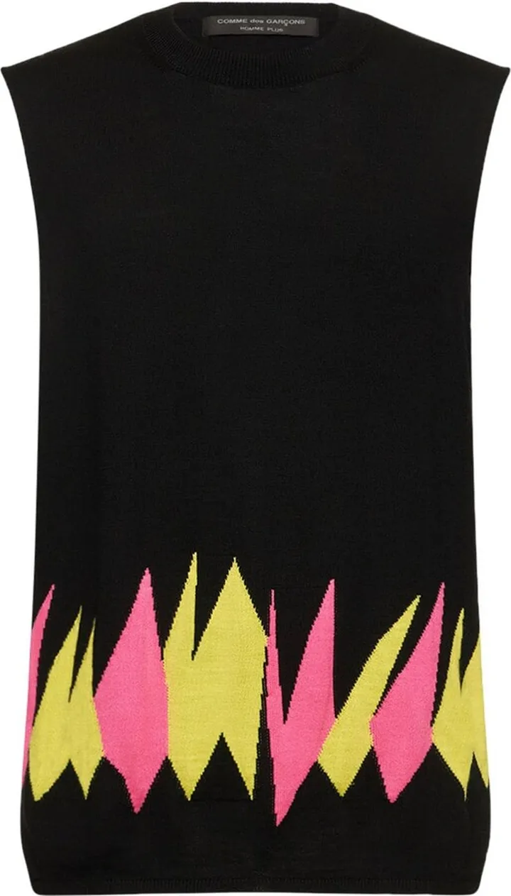 Patterned knit wool blend vest