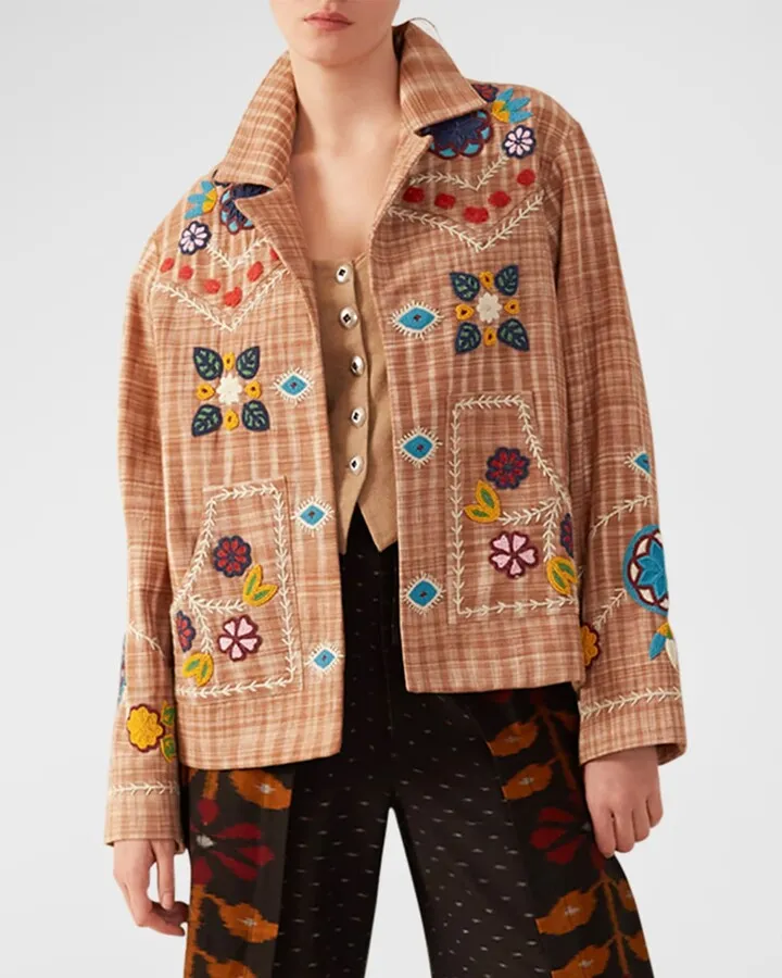 Western Plaid Embroidered Jacket