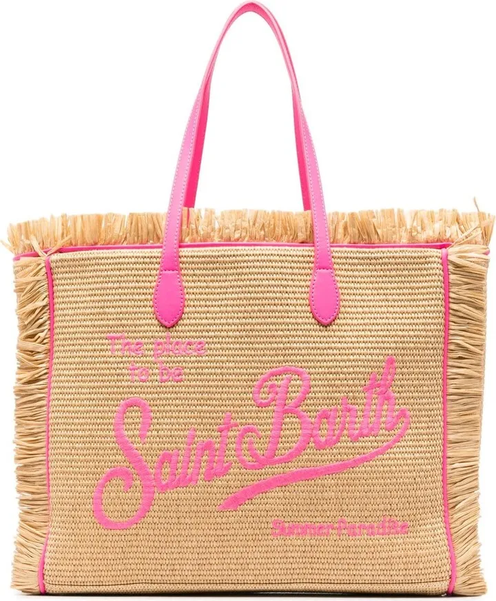 Vanity logo-embroidered woven tote bag