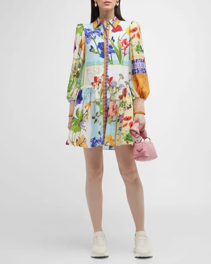 Bertha Blouson-Sleeve Mini Shirtdress