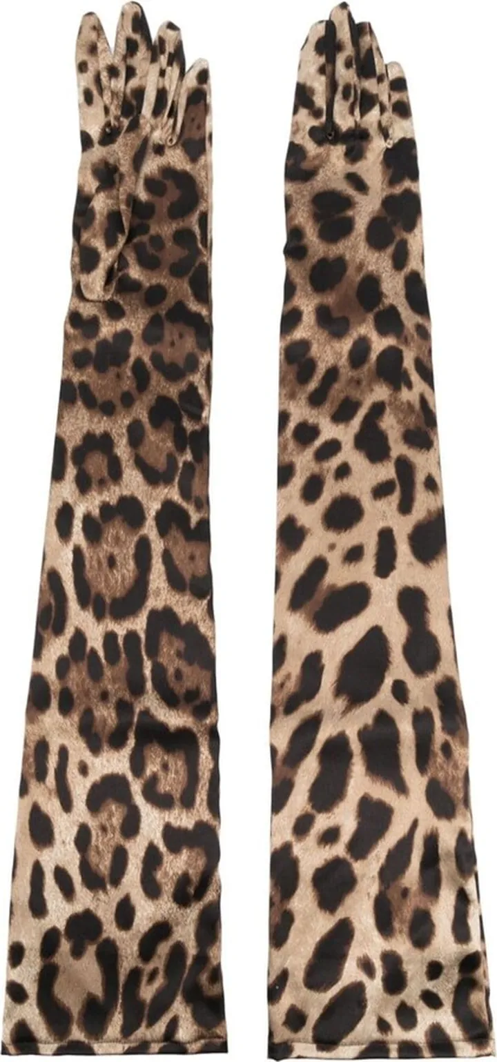 Leopard-Print Long Gloves