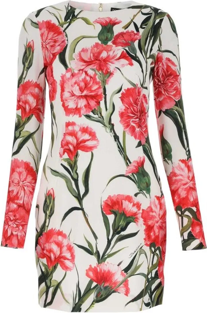 Dolce & Gabbana Carnation-Printed Long-Sleeved Mini Dress