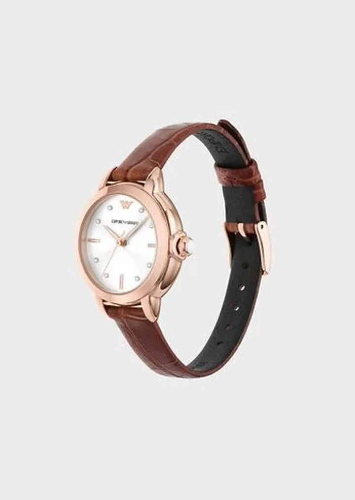 Three-Hand Brown Leather Watch