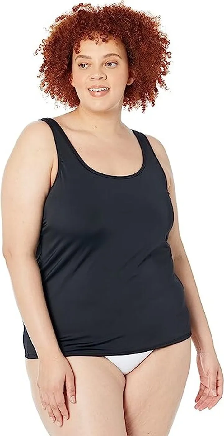 L.L.Bean BeanSport Scoop Neck Tankini Top Long (Black) Women's Swimwear