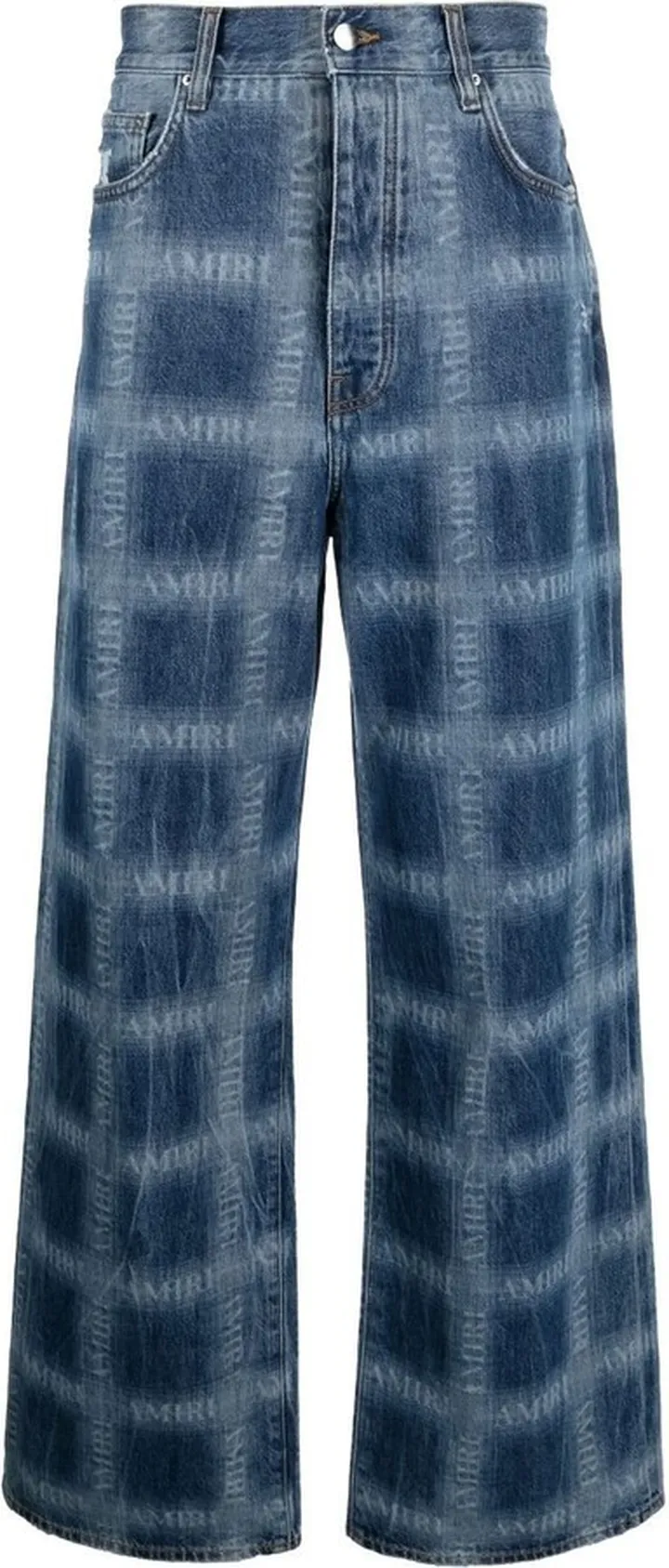 Plaid-Print Wide Jeans