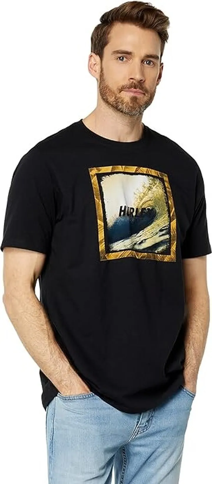 Hurley Wave Hello Short Sleeve Tee (Black) Men's Clothing