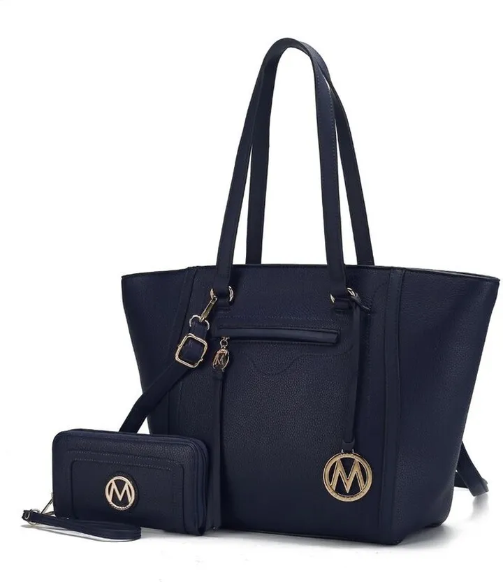 MKF Collection by Mia K Alexandra Vegan Leather Women’s Tote Bag With Wallet – 2 Pieces - Blue