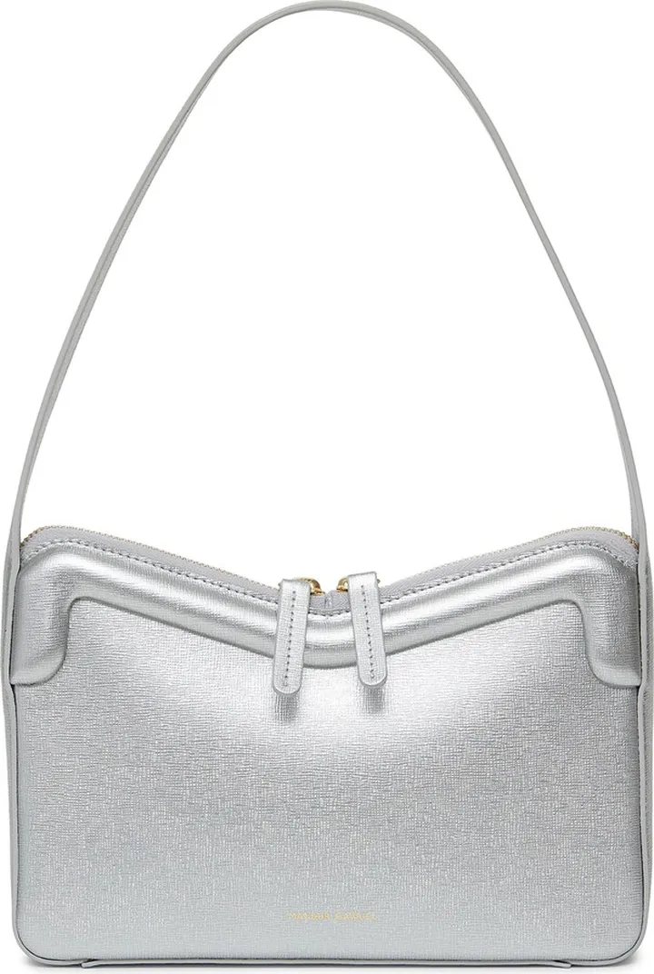 M Frame Metallic Leather Baguette Shoulder Bag