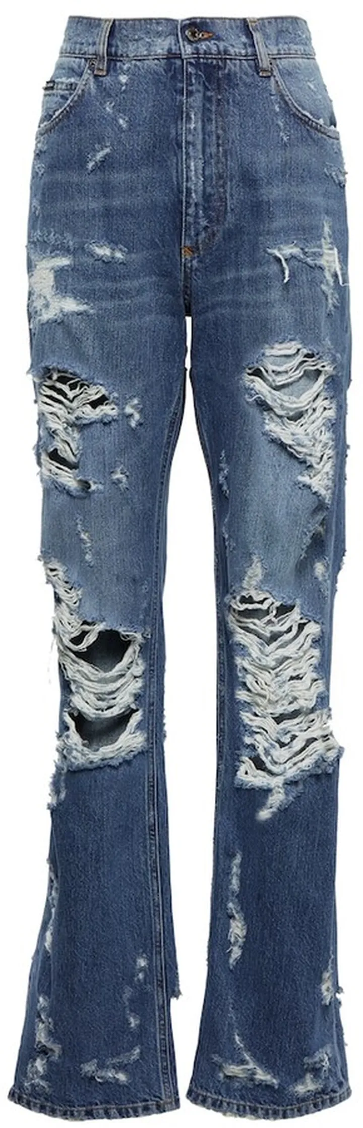 Distressed high-rise straight jeans