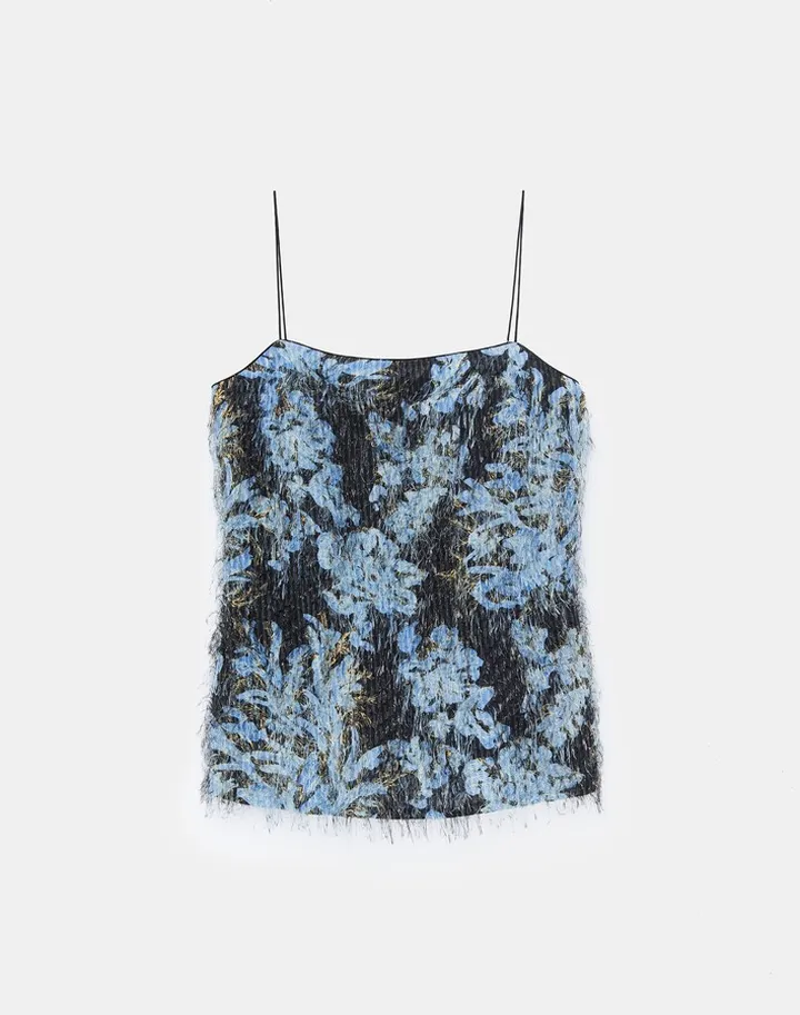 Floral Frost Toile Viscose Fringed Camisole
