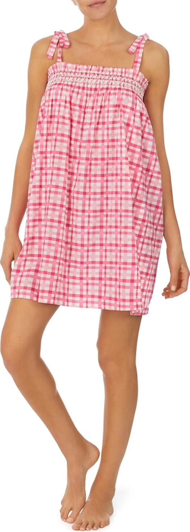 Plaid Smocked Cotton Blend Nightgown