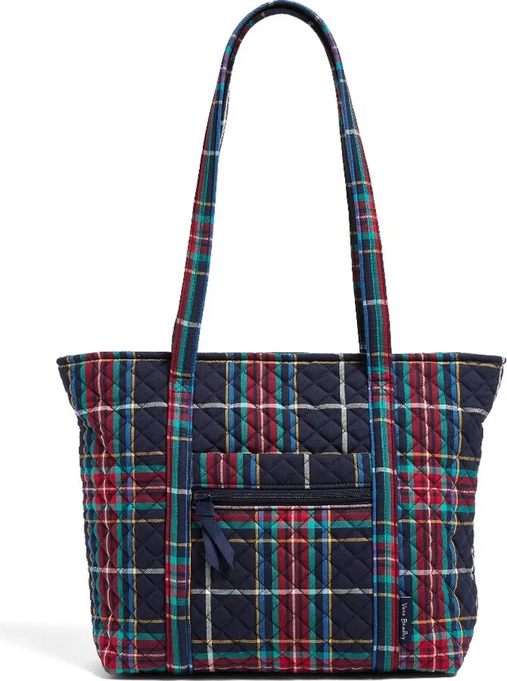Vera Bradley Women's Recycled Cotton Small Vera Tote Bag Tartan Plaid