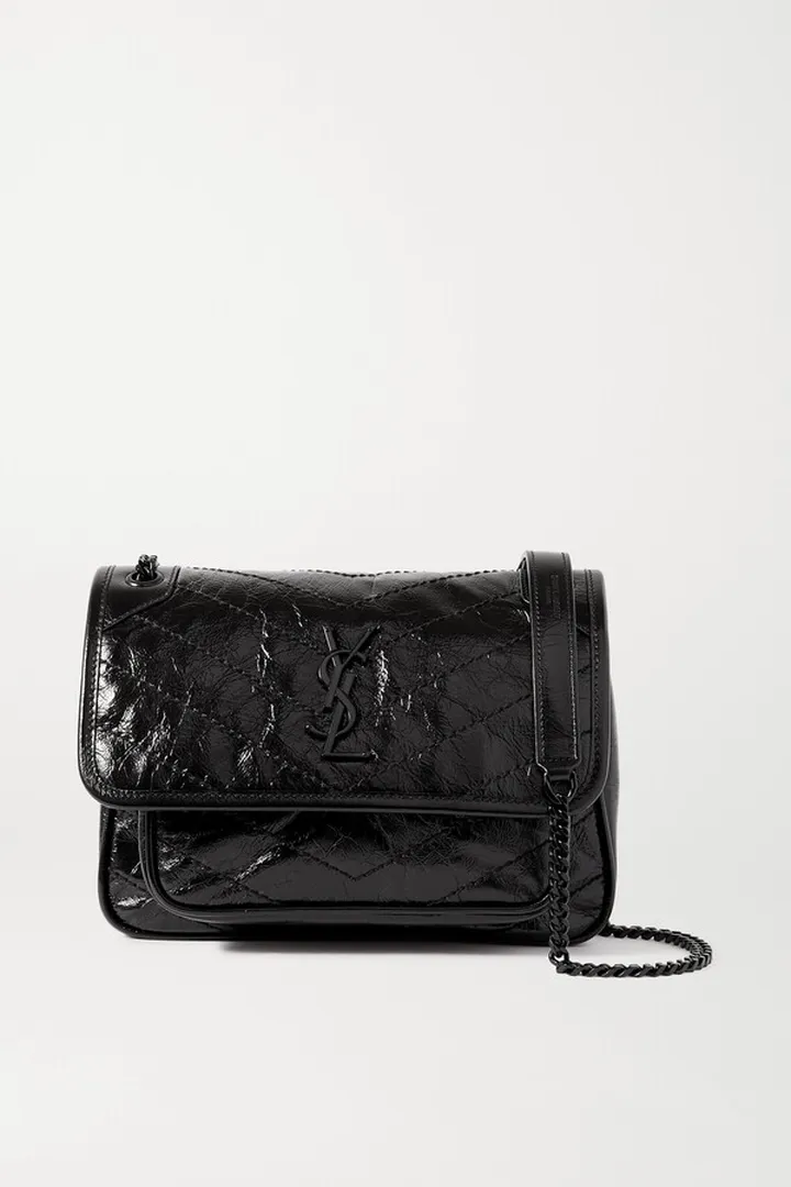 SAINT LAURENT - Niki Baby Mini Quilted Crinkled-leather Shoulder Bag - Black