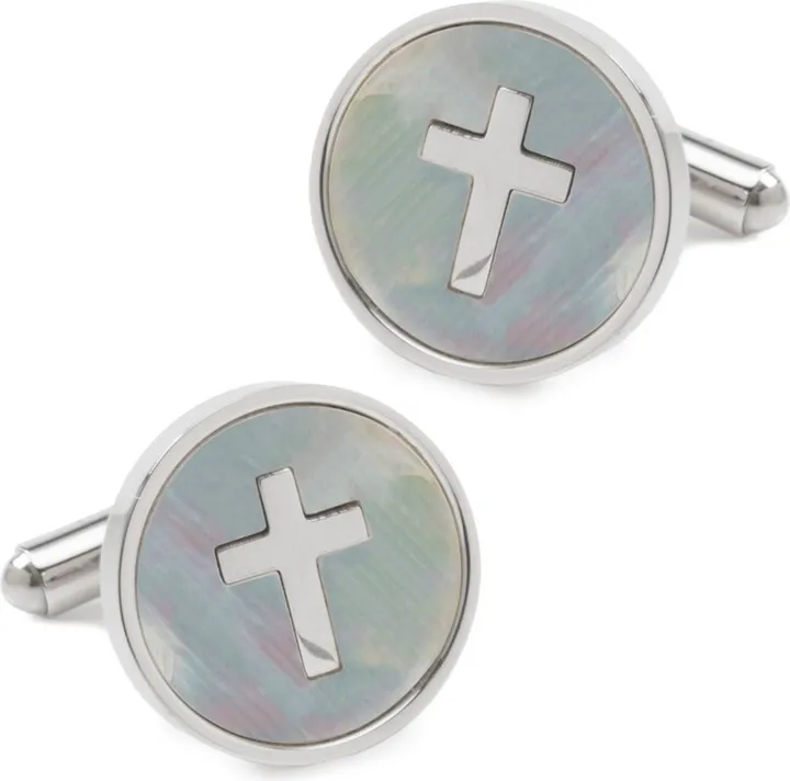 Men's Cross Mother of Pearl Stainless Steel Cufflinks