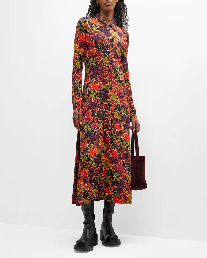 Floral Camo-Print Midi Shirtdress