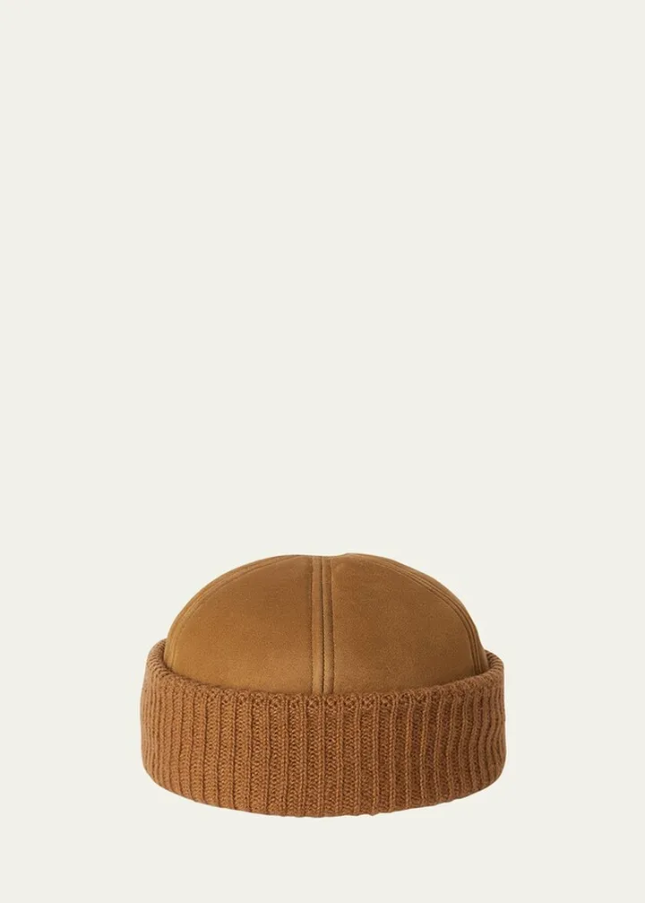 Men's Shearling-Lined Suede Beanie Hat