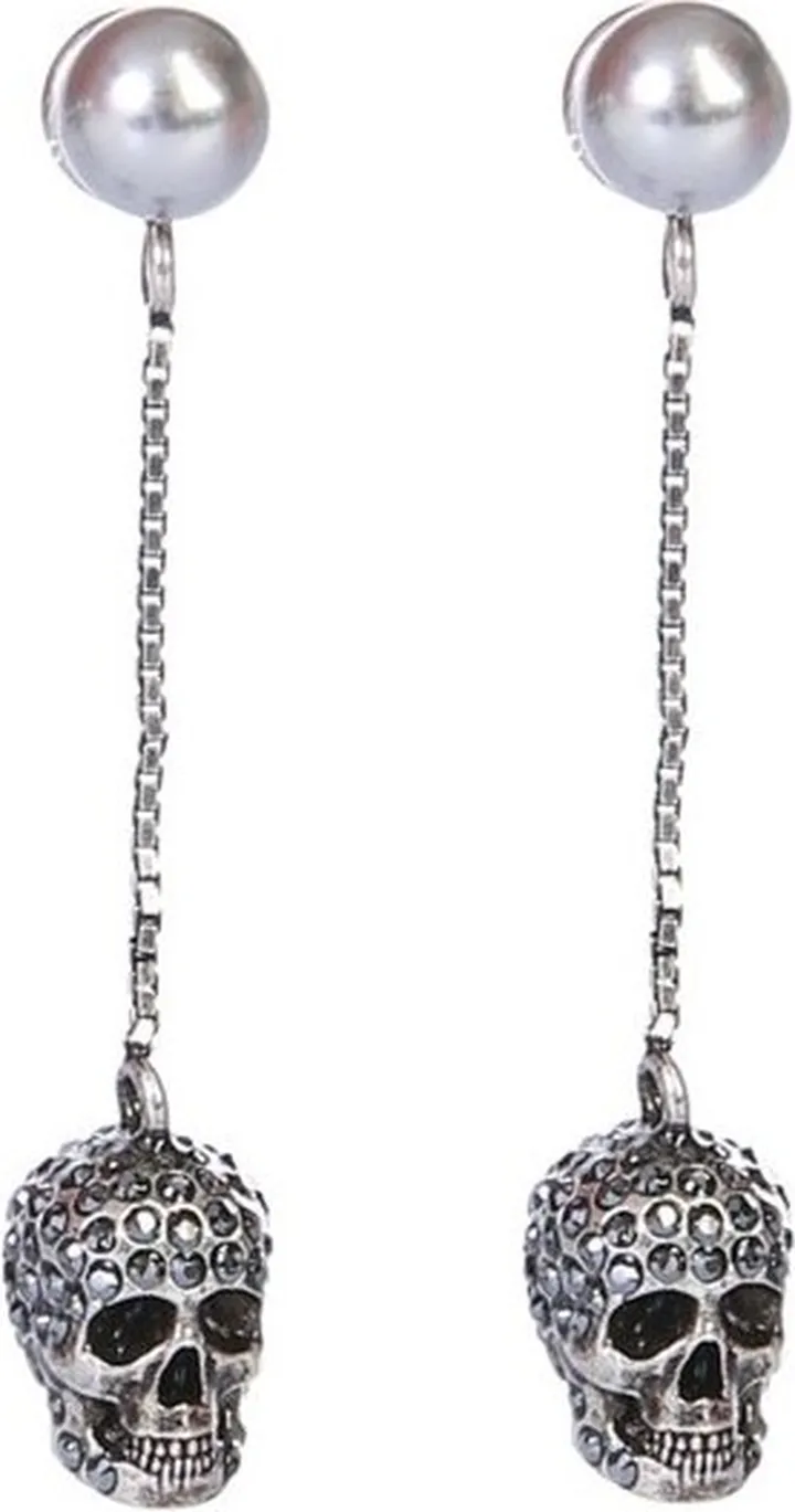 Alexander McQueen Pave Skull Chain Earrings