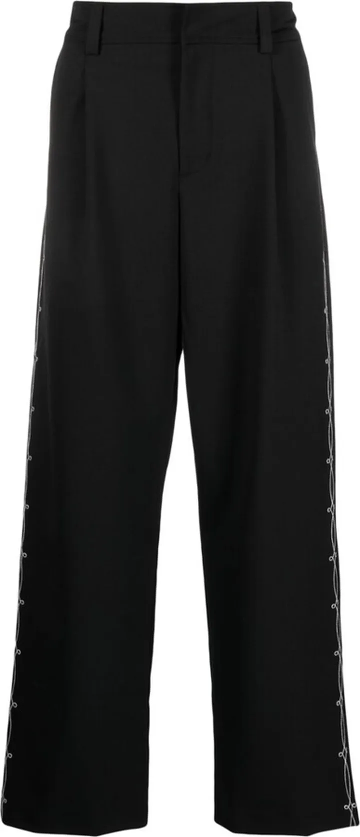 Black Aidan Embroidered Wide-Leg Trousers