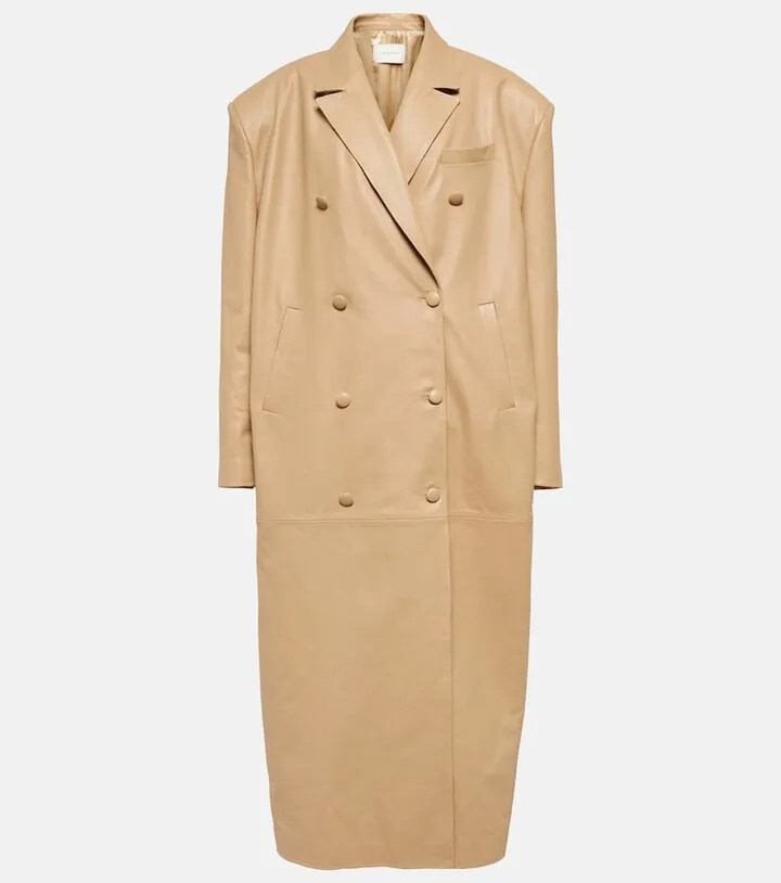 Double-breasted leather coat