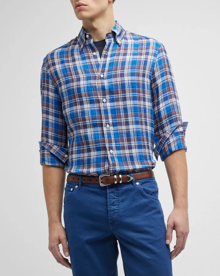 Men's Classic Fit Button-Down Linen Sport Shirt