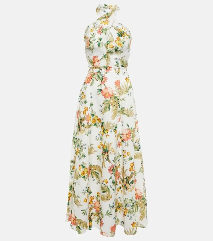 Vacation Selene floral linen midi dress