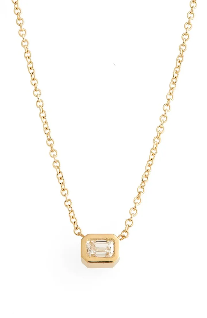 Mini Emerald Diamond Bezel Pendant Necklace