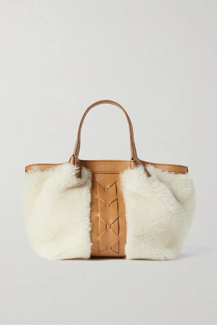 Serapian - Secret Mini Leather-trimmed Shearling Tote - Brown