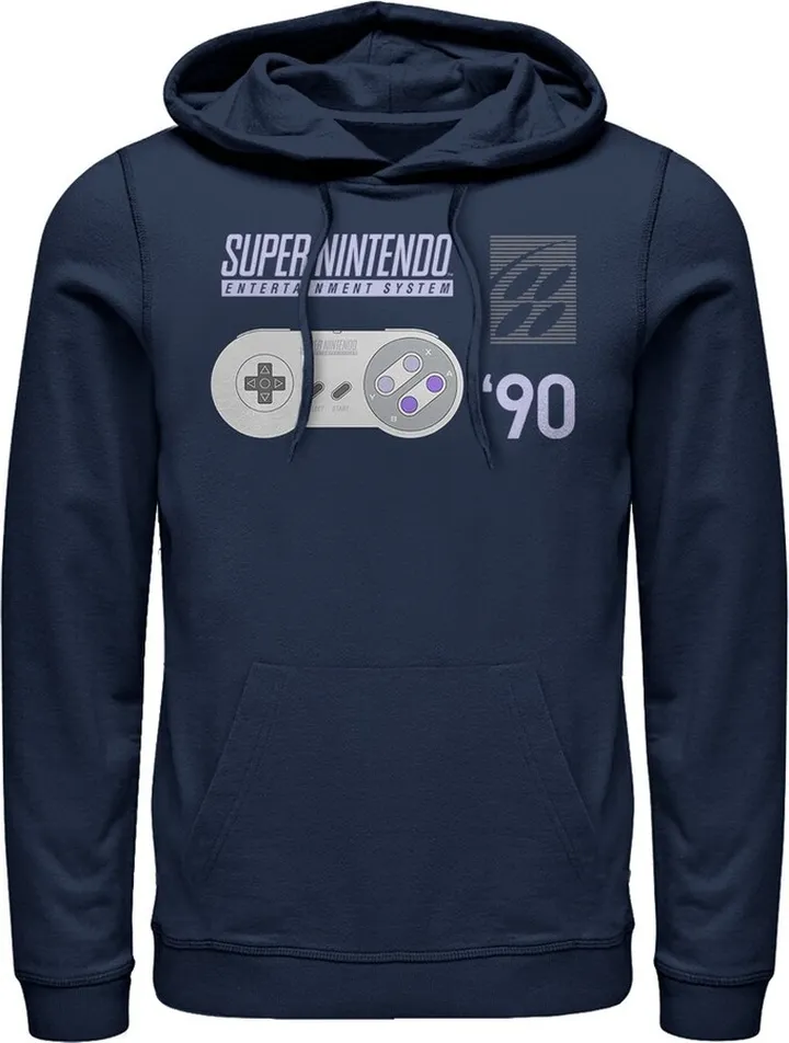 Men's Nintendo SNES Controller '90 Pull Over Hoodie - Navy Blue - 3X Large