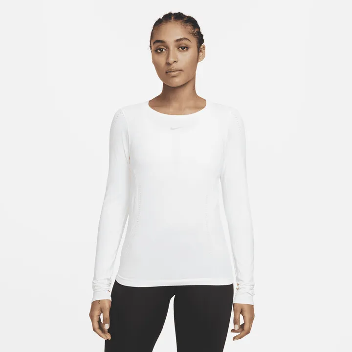 Nike Women's Dri-FIT ADV Aura Slim-Fit Long-Sleeve Training Top in White
