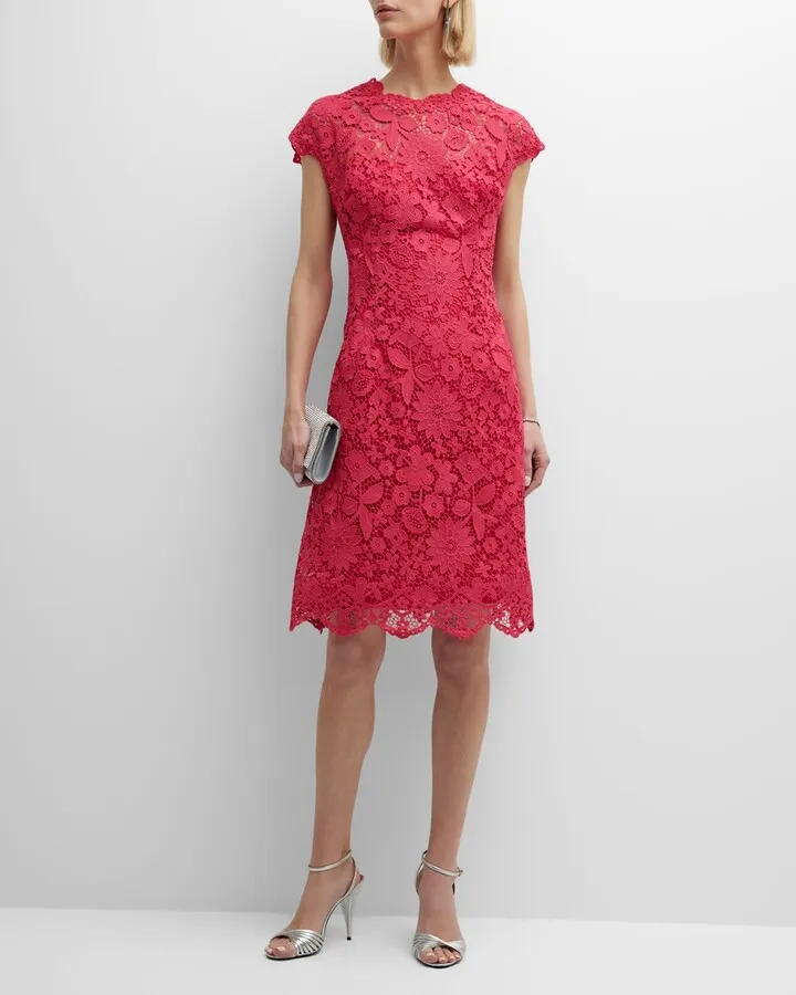 Floral Lace Cap-Sleeve Dress