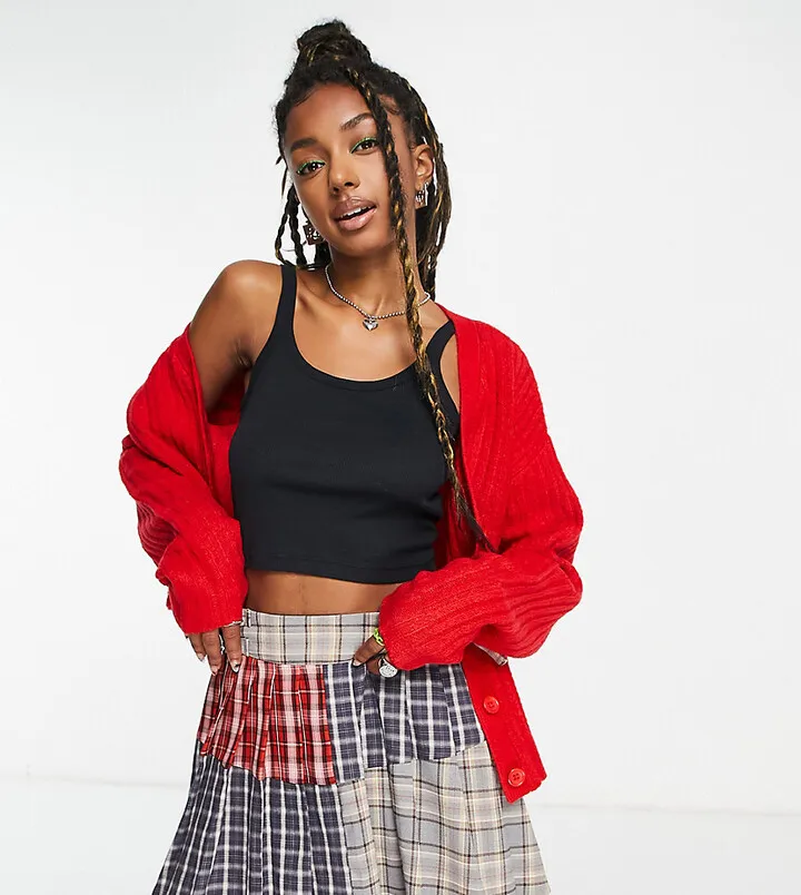 COLLUSION knit boxy cropped cardigan in red