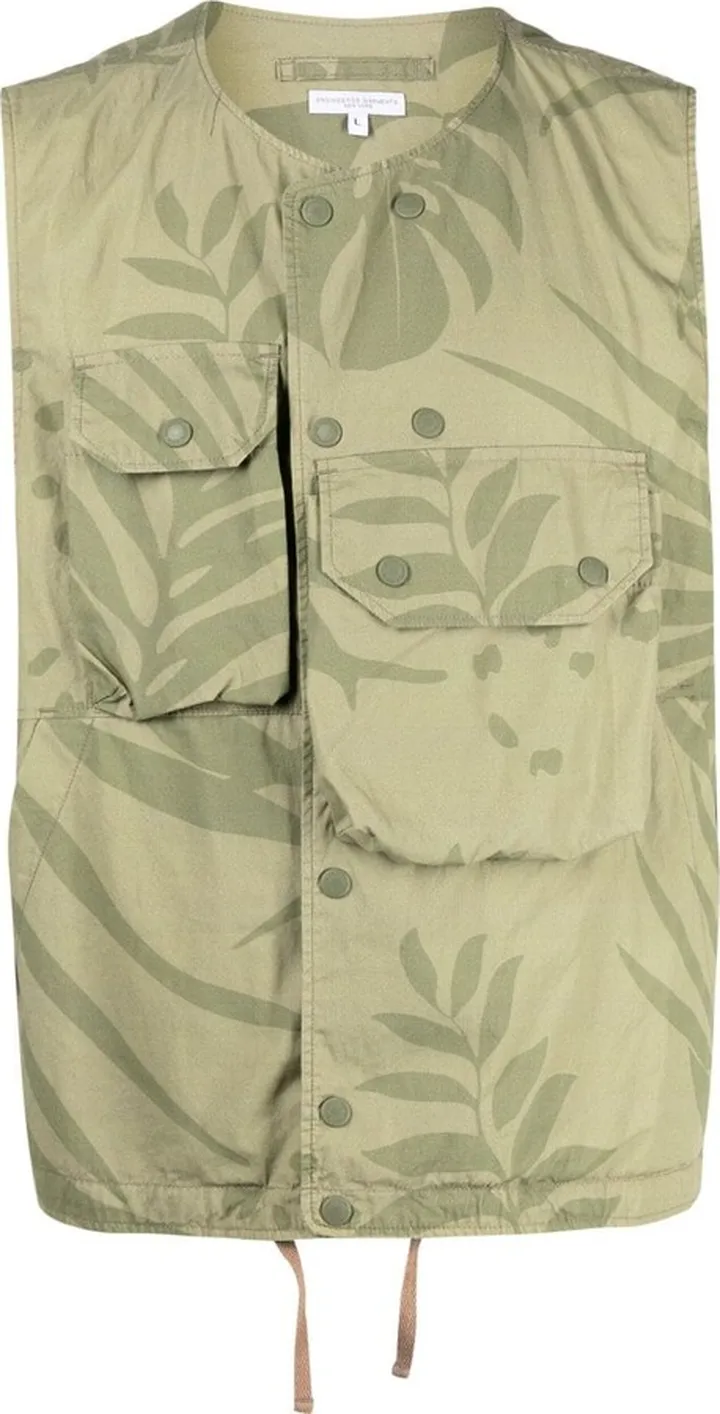 Leaf-Print Cotton Gilet