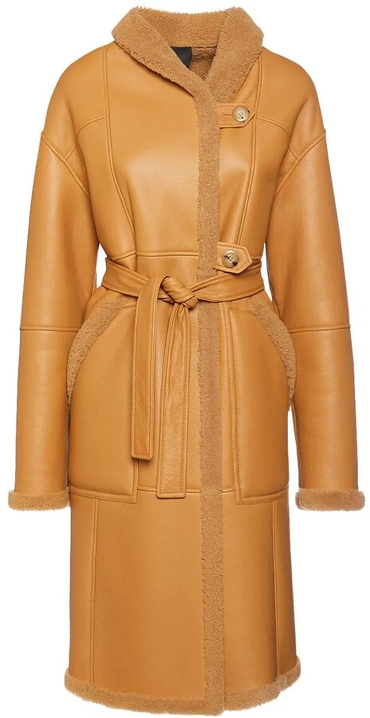 Belted leather coat