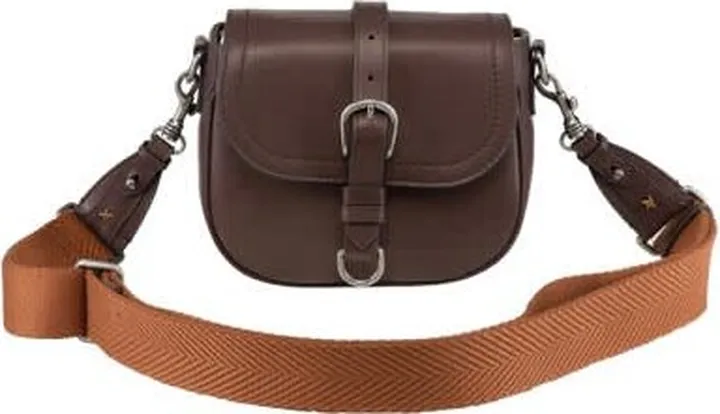 Brown leather shoulder bag with belt closure from Golden Goose.