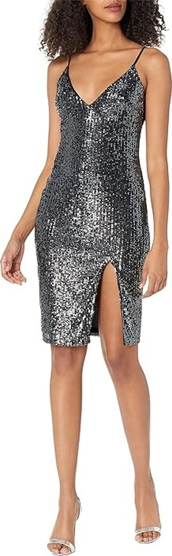 Bebe Hi Slit Sequin Dress (Charcoal) Women's Dress