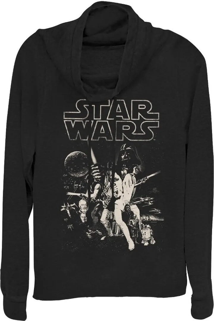 Junior's Star Wars Classic Poster Cowl Neck Sweatshirt - Black - X Small