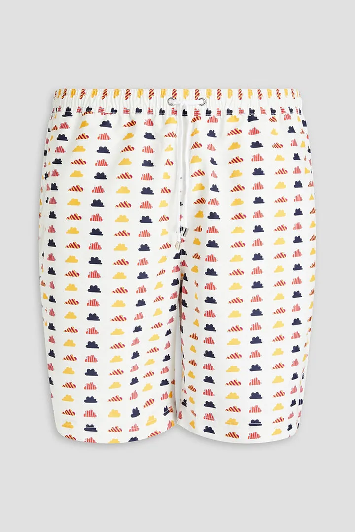 Mid-length printed shell swim shorts