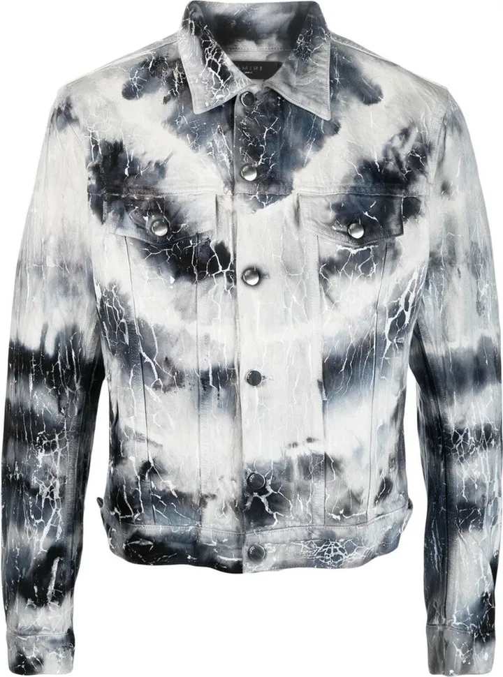Blue Cracked Effect Denim Jacket