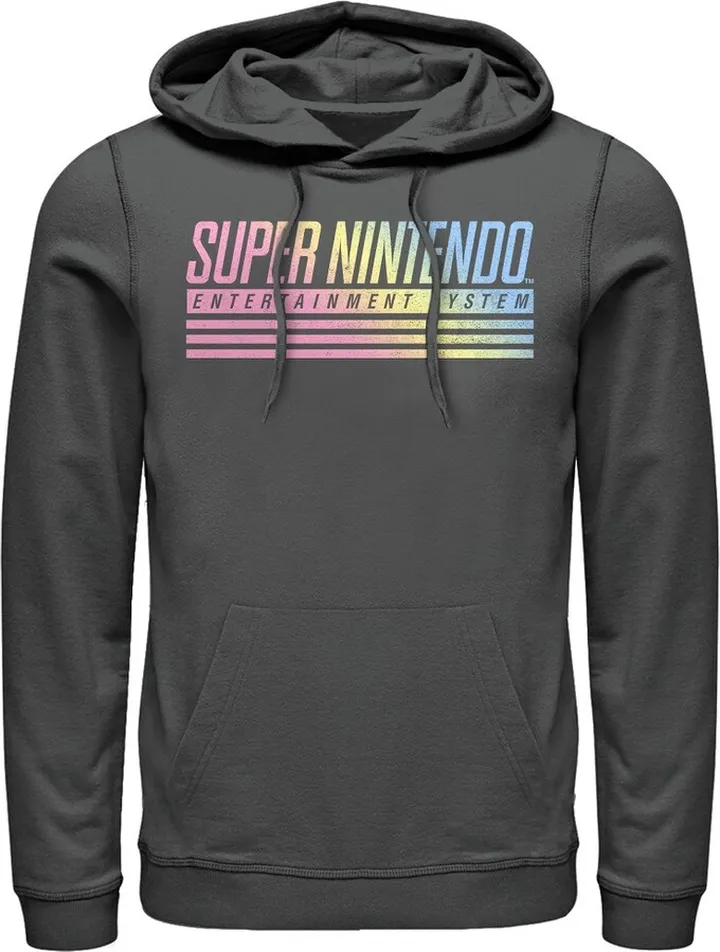 Men's Nintendo Retro SNES Logo Pull Over Hoodie - Charcoal Heather - X Large